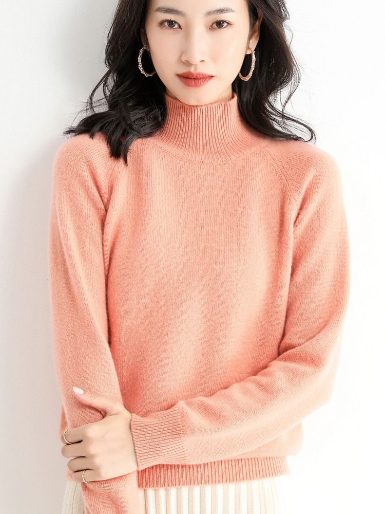 Wool Blend 2025 Autumn Winter New Short Women's Korean Style High Neck Pullover Loose Solid Color Knitted Base Sweater_voghion.com