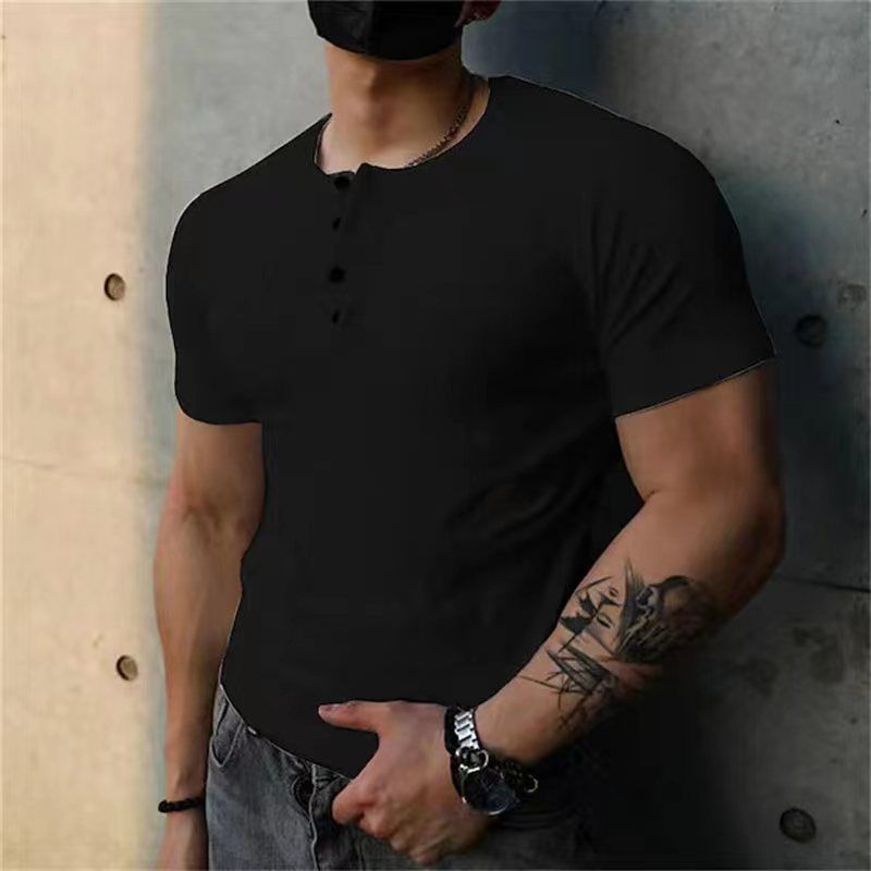 Unbeatable Quality Solid New Summer Versatile Short Sleeve Henry Shirt Casual Men's T-shirt_voghion.com