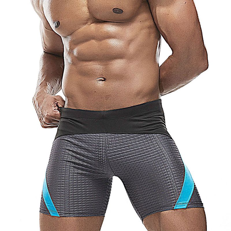 Maillot de bain mi-long UXH pour homme, coupe quatre-quarts, doublure intérieure triangulaire, maille nylon, résistant à l'eau, color-block professionnel_voghion.com