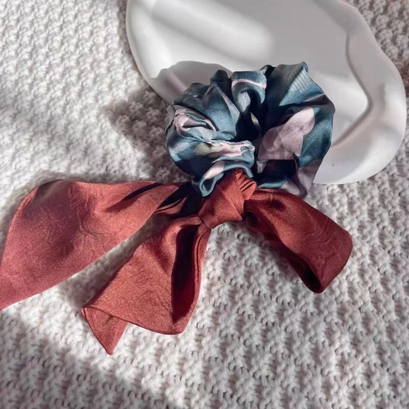 New Floral Bow, Ribbon, Large Intestine Women's Korean Version Ponytail Headband, High Elasticity Meatball Headband_voghion.com