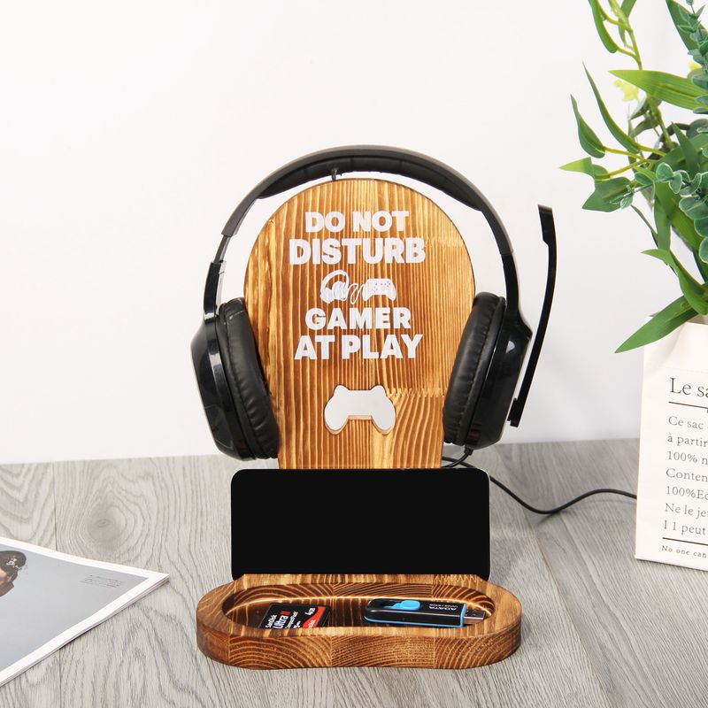 Bureaublad houten standaard, eenvoudig spel multifunctionele draadloze headset display, hoofdtelefoonstandaard_voghion.com