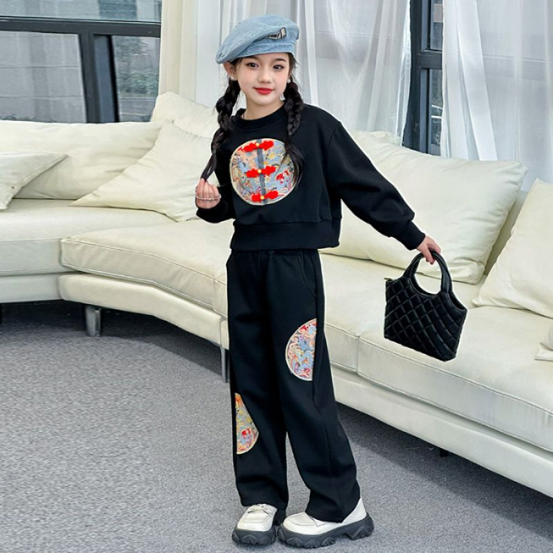 Primavera Autunno Nazionale Ragazze 2024 Nuovo Stile Cinese e Occidentale Alla Moda Taglia Media Bambini Felpa Con Cappuccio Temperamento_voghion.com