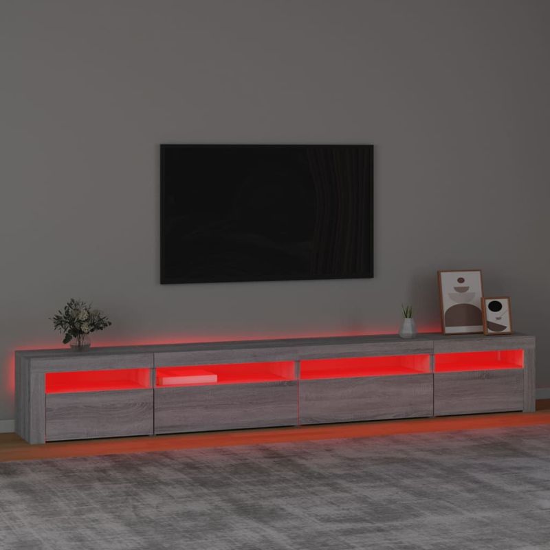 TV-Schrank mit LED-Leuchten Grau Sonoma 270x35x40 cm_voghion.com