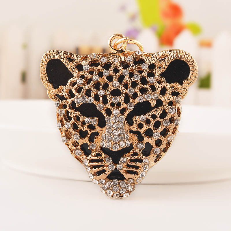 Leopard Head Alloy Diamond Keychain Creative Small Gift_voghion.com