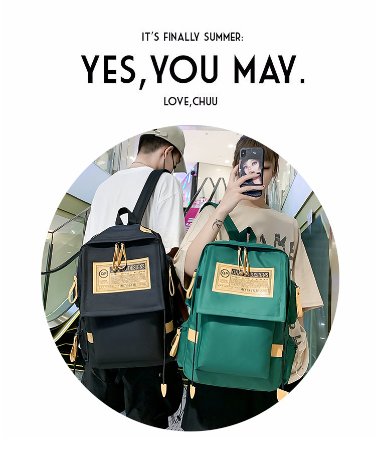 Canvas backpack large capacity travel computer men's backpack couple collegiate style female high school college student school bag_voghion.com