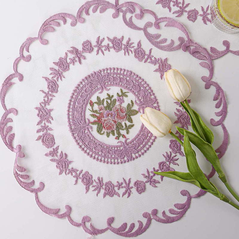 1PC New Lace Dining Mat Round Embroidered Flower Dining Mat_voghion.com