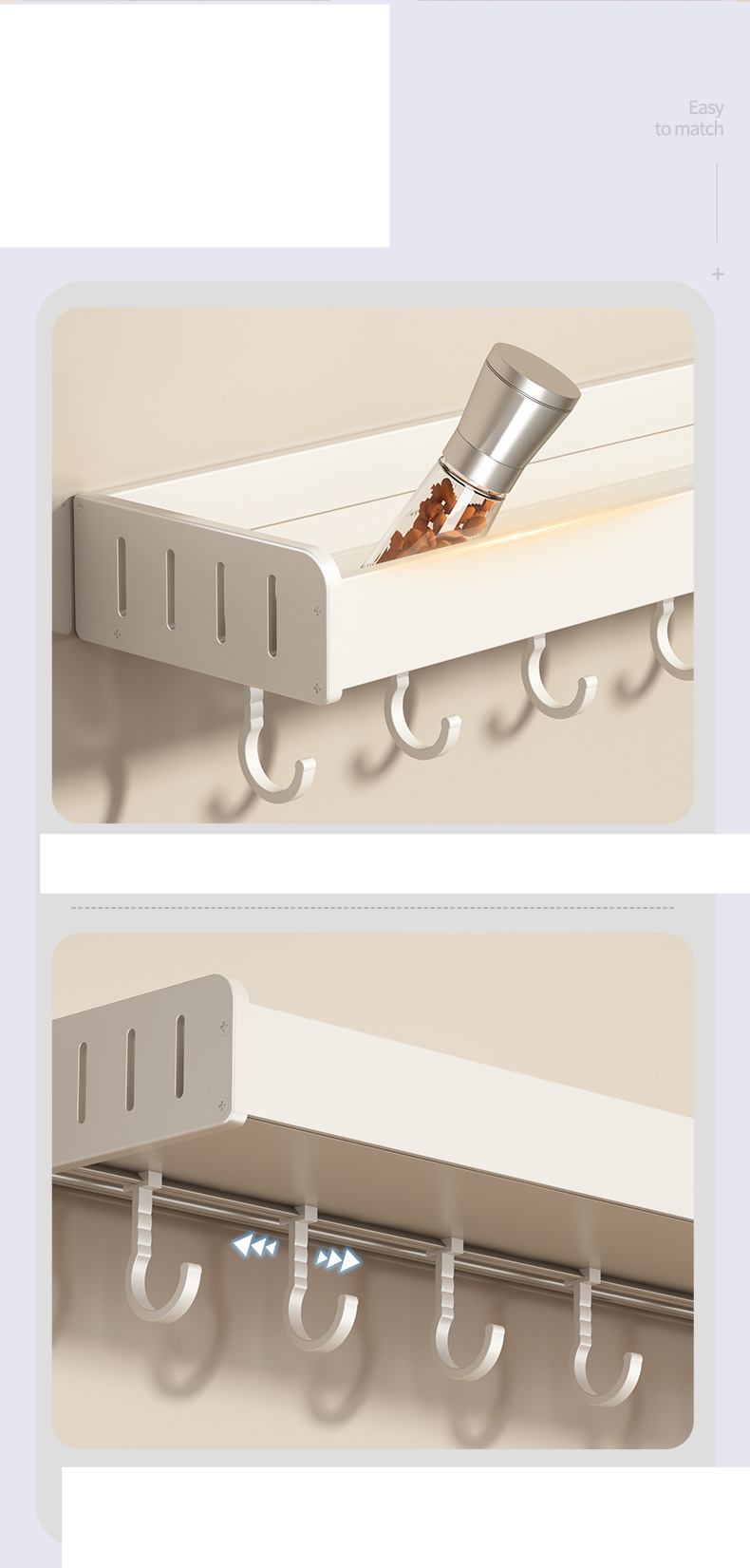 Scaffale per condimenti senza punzonatura a parete per forniture da cucina, scaffale per riporre la cucina, scaffale per cucina bianco_voghion.com
