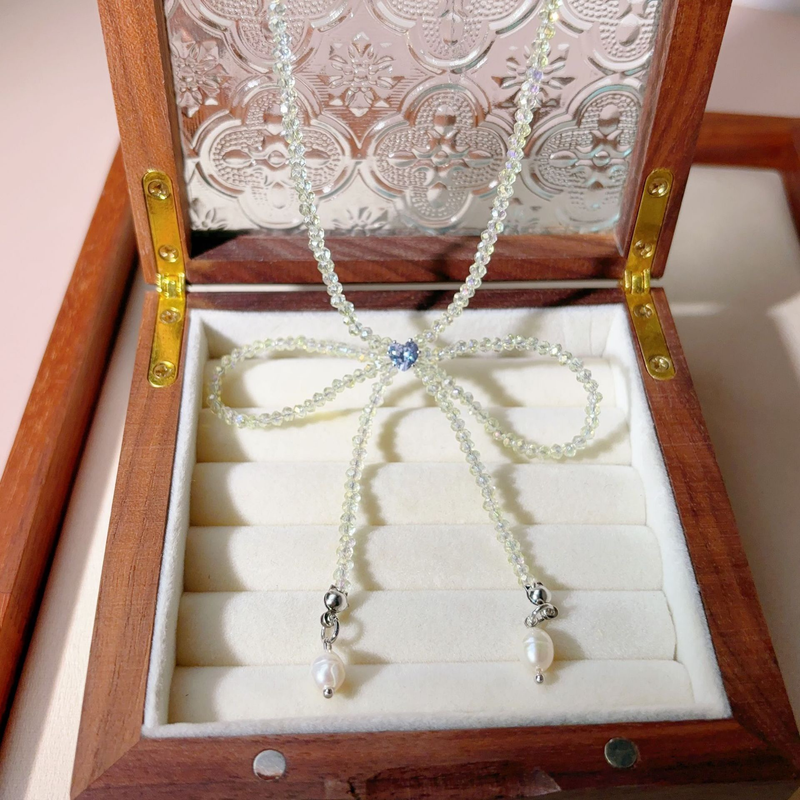 Designer frische süße kristall bogen süßwasser perle perlen halskette Mode temperament high-grade gefühl von sparkly halsband_voghion.com