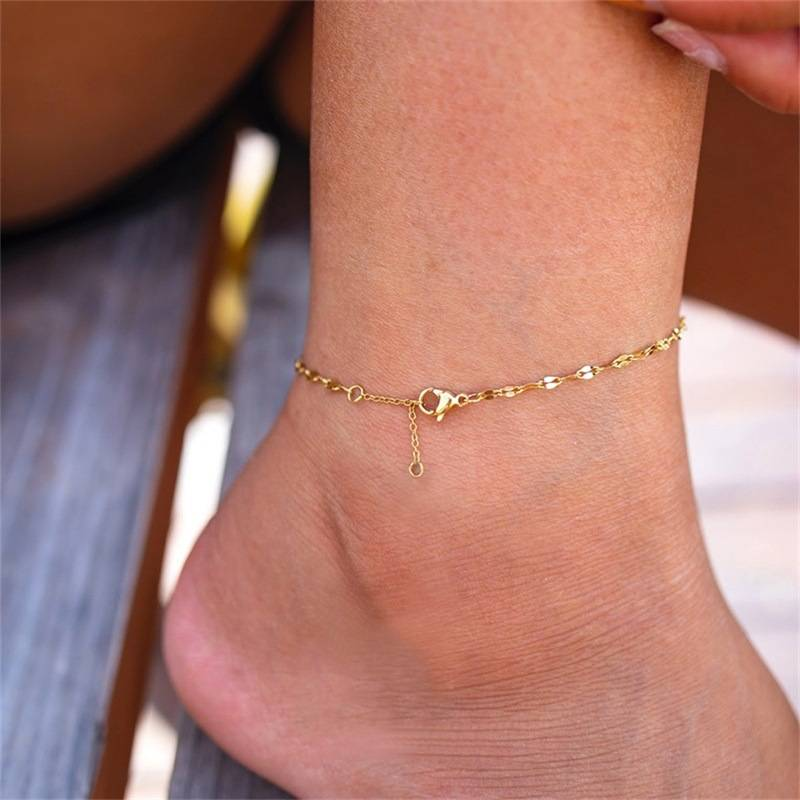 Trendy personality, unique retro fashion, creative women's lace chain, simple gold-plated ankle chain_voghion.com