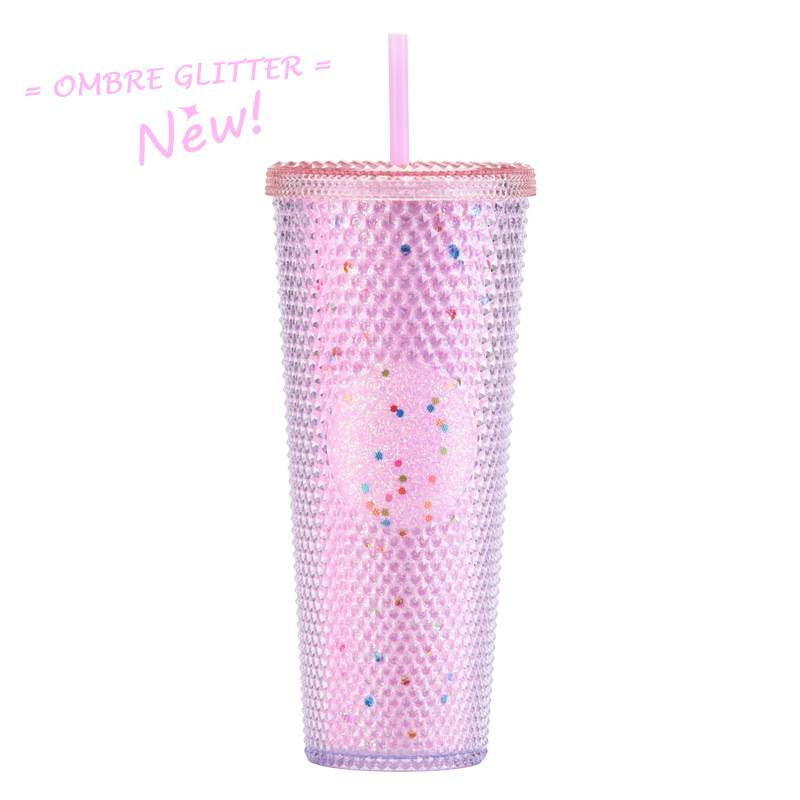 Tazza di paglia di plastica a doppio strato, grande capacità, creativa, 710 ml, tazza di durian, tazza portatile, tazza con gradiente arcobaleno che cambia colore luminoso_voghion.com