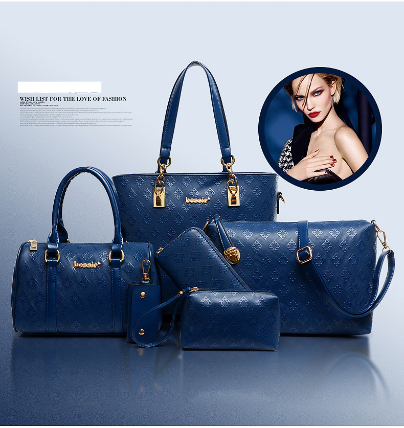 Set di borse da donna, elegante borsa da donna con motivo a rombi in rilievo, borsa a mano con tracolla a sei pezzi_voghion.com