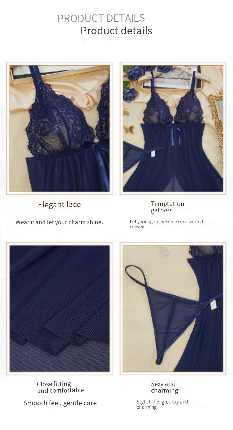 Women's Intimates Large Size Sexy Lingerie Nightdress Lace Temptation Mesh Hollow Backless Suspender Skirt Thong Two_voghion.com