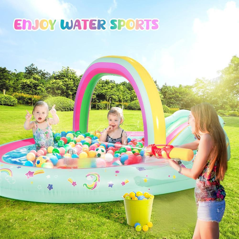 Inflatable Kids Water Park With Slide Unicorn Sprinkler Arch Splash Pool With Spray Fountain Wave Game Ocean Theme For Outdoor Summer Fun_voghion.com