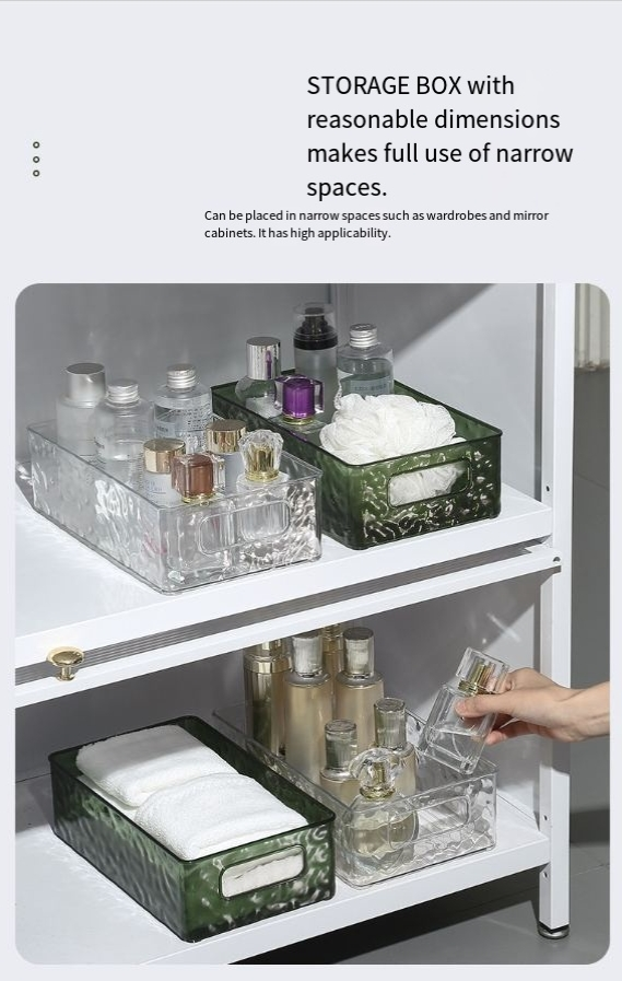 Light Luxury Transparent Glacier Pattern Storage Box Household Rectangular Plastic Box Desktop Cosmetics Living Room Storage Box_voghion.com