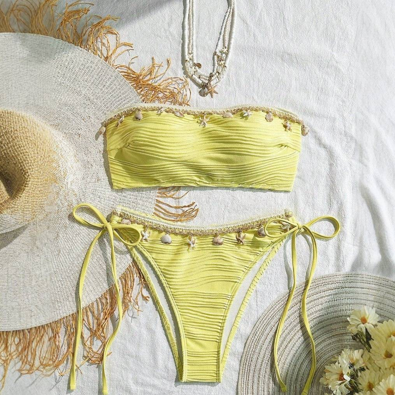 Maillot de bain sexy à pompons et coquillages étoiles de mer pour femme_voghion.com