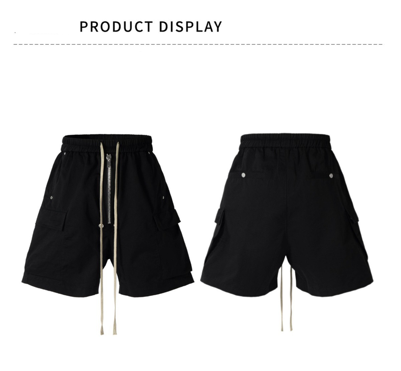 Men's Clothing Men's Utility Cargo Shorts With Drawstring Waist & Multiple Pockets - Casual Loose Fit Straight Leg 5-Inch Shorts (Black)_voghion.com