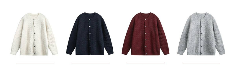 Cardigan in maglia a trecce retrò da uomo - Pullover casual in tinta unita con scollo rotondo per autunno e inverno_voghion.com