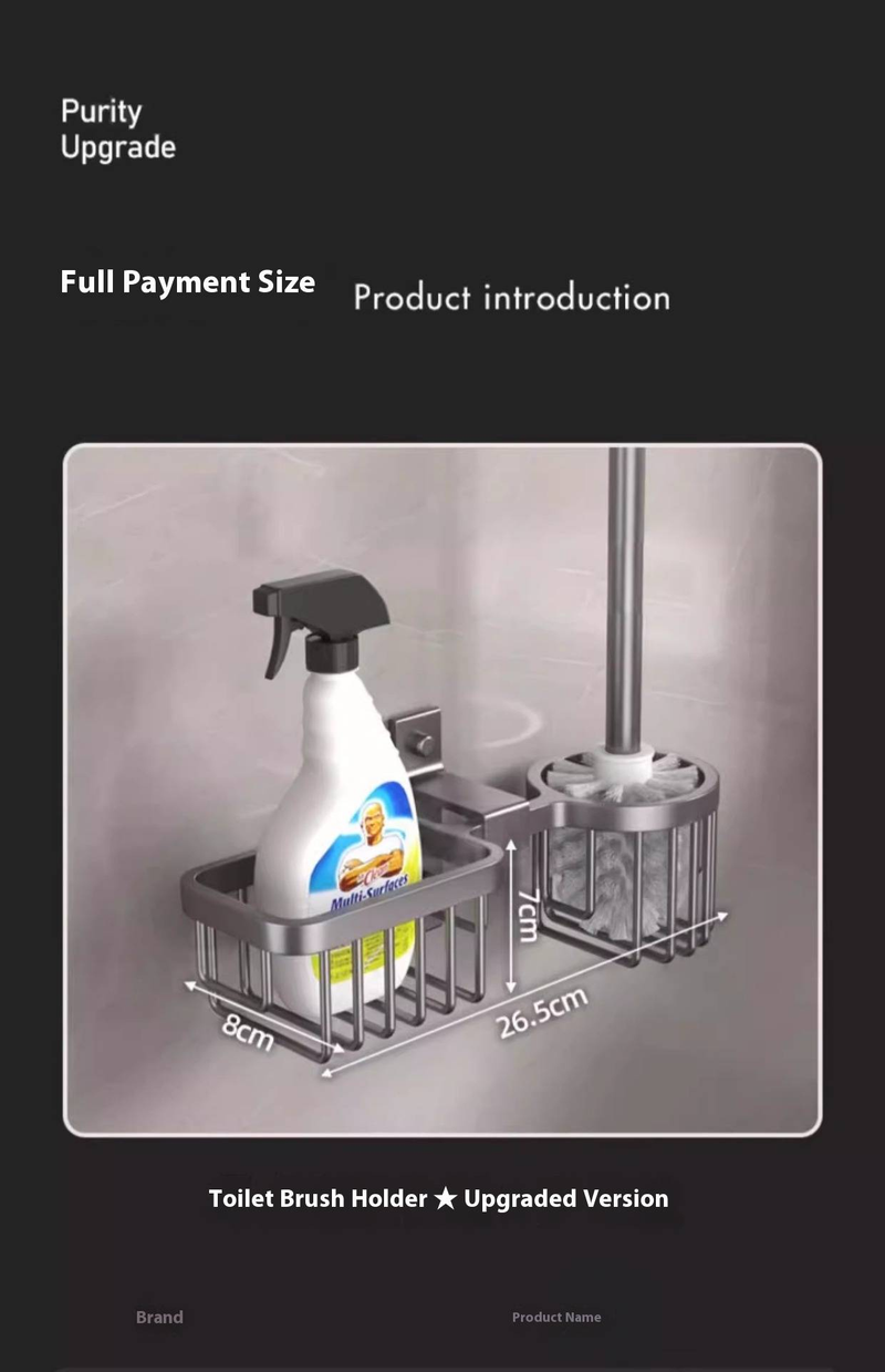 Hochwertiger Toilettenbürstenhalter zur Wandmontage – Space Aluminium, Badezimmer-Organizer ohne Bohren (Mattschwarz/Silber/Grau, rostfrei, 10 kg Tragkraft)_voghion.com