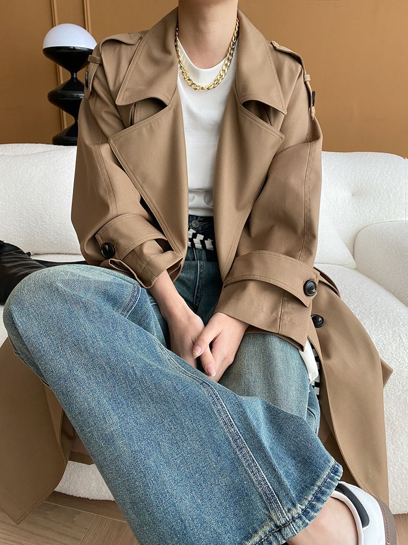 Trench lungo doppiopetto minimalista di lusso da donna, antipiega, per autunno inverno_voghion.com