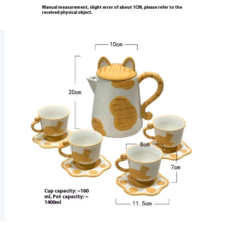 Modern Nordic Cat-Themed Ceramic Tea Set – Elegant 1400ml Pitcher & 4 Cups Gift Set, Housewarming & Birthday Present_voghion.com