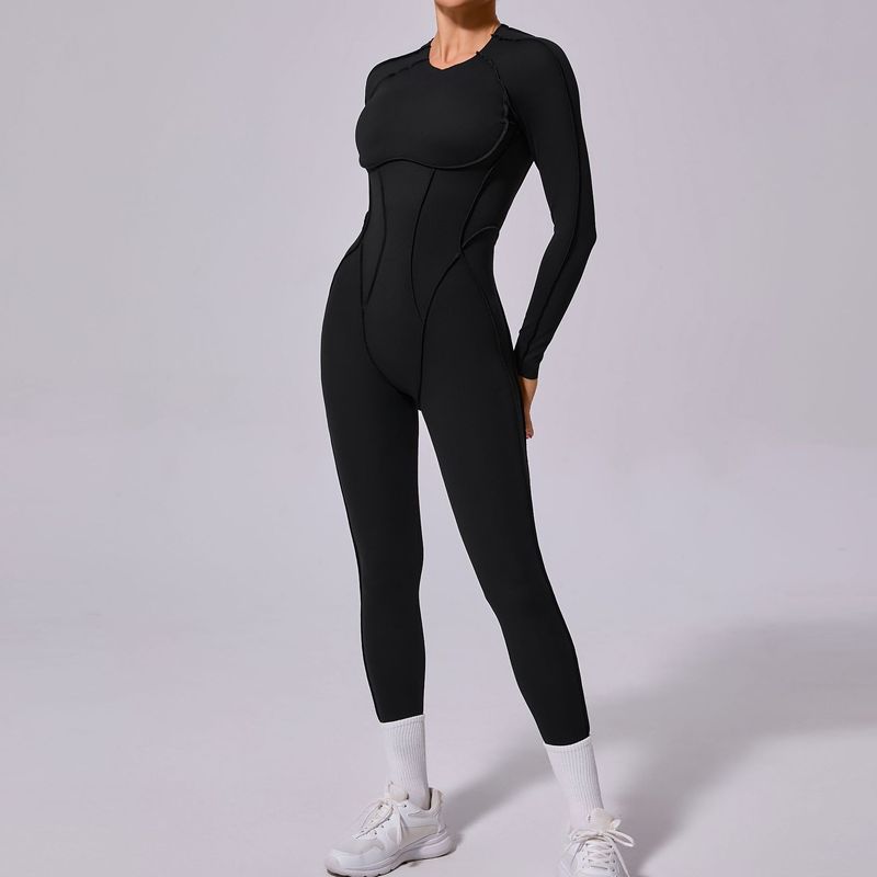 Tongfei New Winter One-Piece Sports Yoga Suit Backless Sleeve Long Pants Bodysuit Tight-Fitting 10122_voghion.com