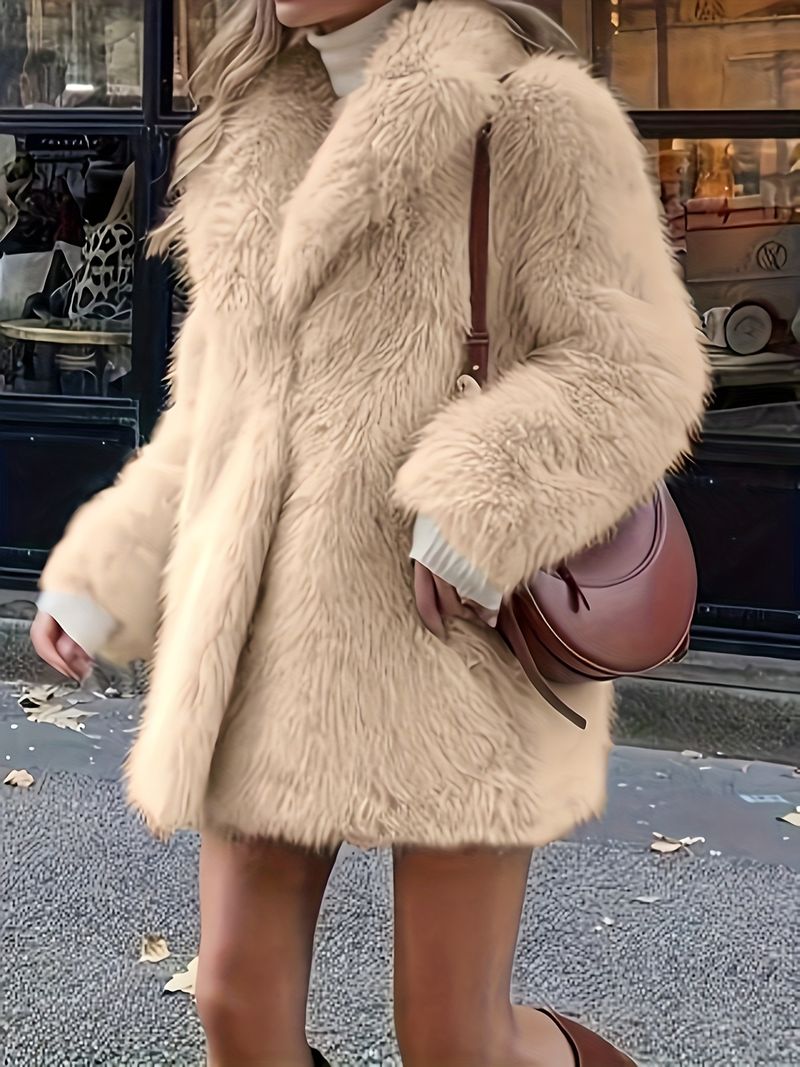 Gemütliche Damenjacke – weich, lange Ärmel mit Knopfleiste vorne, cremefarben, einfarbig, perfekt für Herbst und Mode, modische Winterjacke_voghion.com