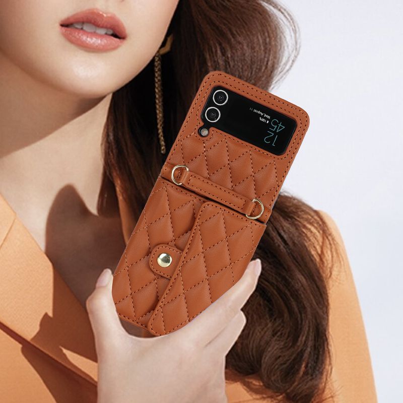 Z Flip4 5 Crossbody składany futerał na telefon skórzany pokrowiec akordeonowy odpowiedni do małego etui ochronnego na telefon Flip6_voghion.com