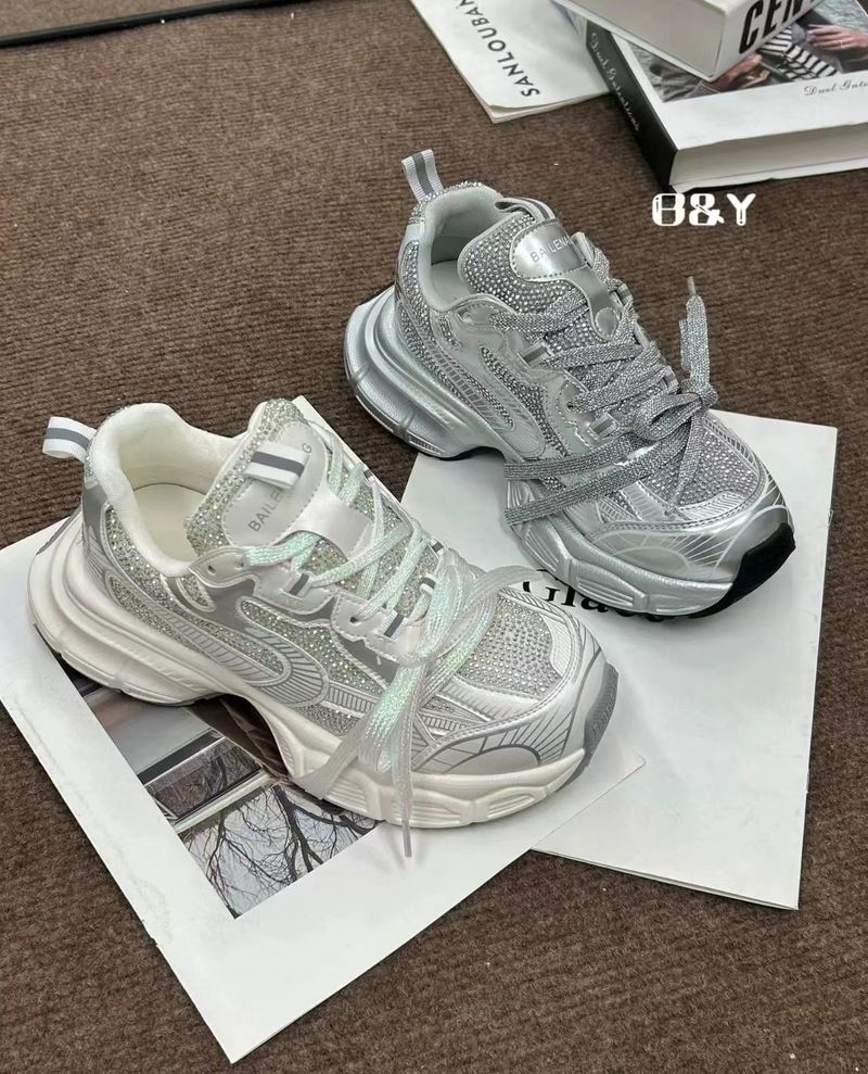 Water Diamond Echtes Leder Paris Dad für Frauen 2024 Frühjahr/Sommer Neue Dicke Sohle Vielseitig Mesh Atmungsaktiv Sport und_voghion.com