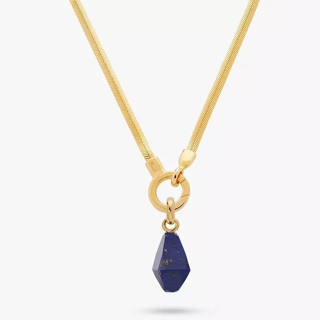 Titanium Steel Niche Natural Stone Lapis Lazuli Heavy Craft Necklace Pendant DIY High Color Retention Gold Plating_voghion.com