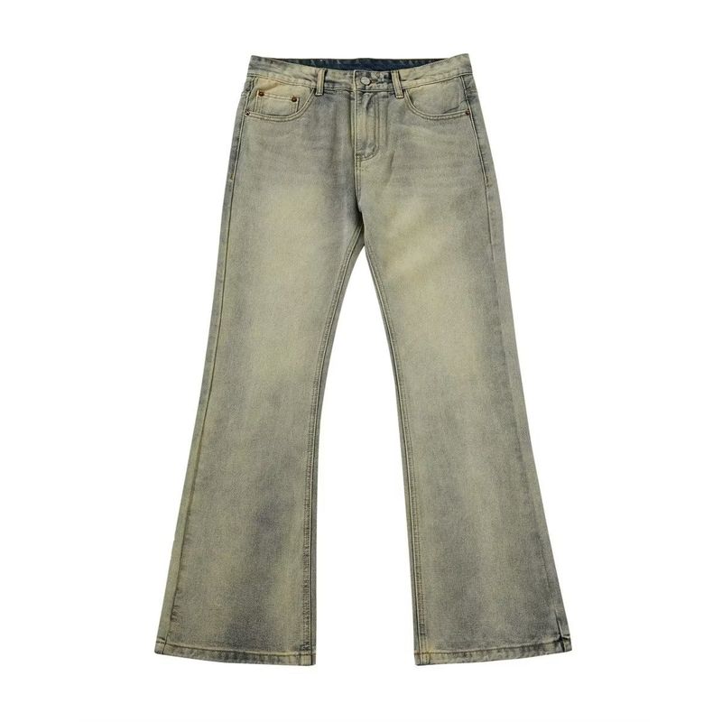 Men's Clothing retro street washed versatile flared jeans casual old zipper casual trousers vibe pants_voghion.com