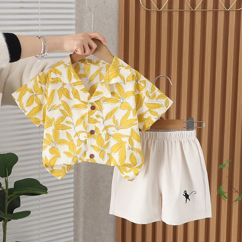Mère et enfants 2024 Nouvel été garçons col rond lettre imprimée à manches courtes décontracté coton pantalon court deux pièces ensemble fabricant en gros_voghion.com