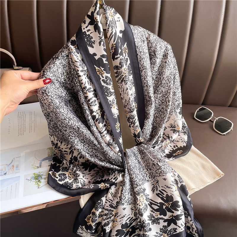 Flower Square Luxury Scarf Ring Network Red Live Broadcast with Goods New Silk Scarves Long and Large Tourism Shawl Sun_voghion.com
