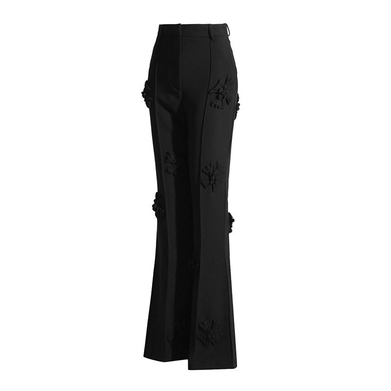 Women's Clothing High Waist Flared Trousers Elegant Floral Print Women's Suit Set - Blazer & High-Waisted Flare Pants (White/Pink/Black)_voghion.com