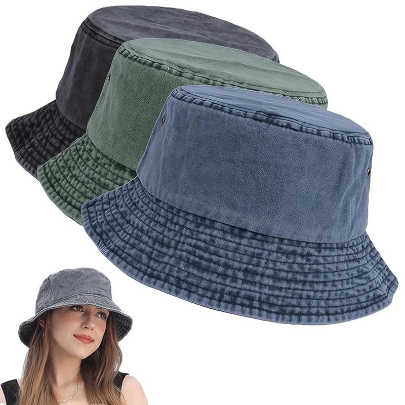 Chapéu de balde retrô lavado popular, simples, moderno, masculino e feminino, versátil, dobrável, jeans, chapéu de bacia, moda_voghion.com