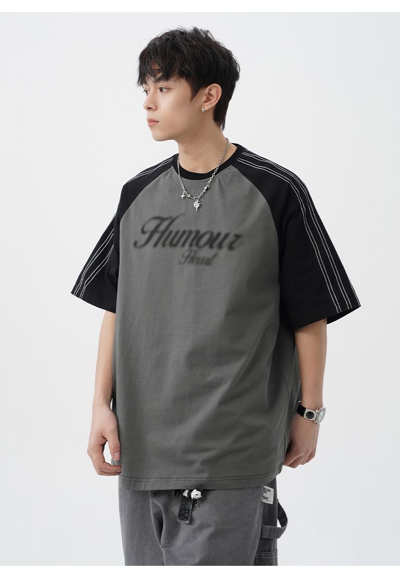 Herrenbekleidung Kontrastfarbe Helle Linie Raglanärmel Kurzarm-T-Shirt Herren Sommer Neuer Stil_voghion.com