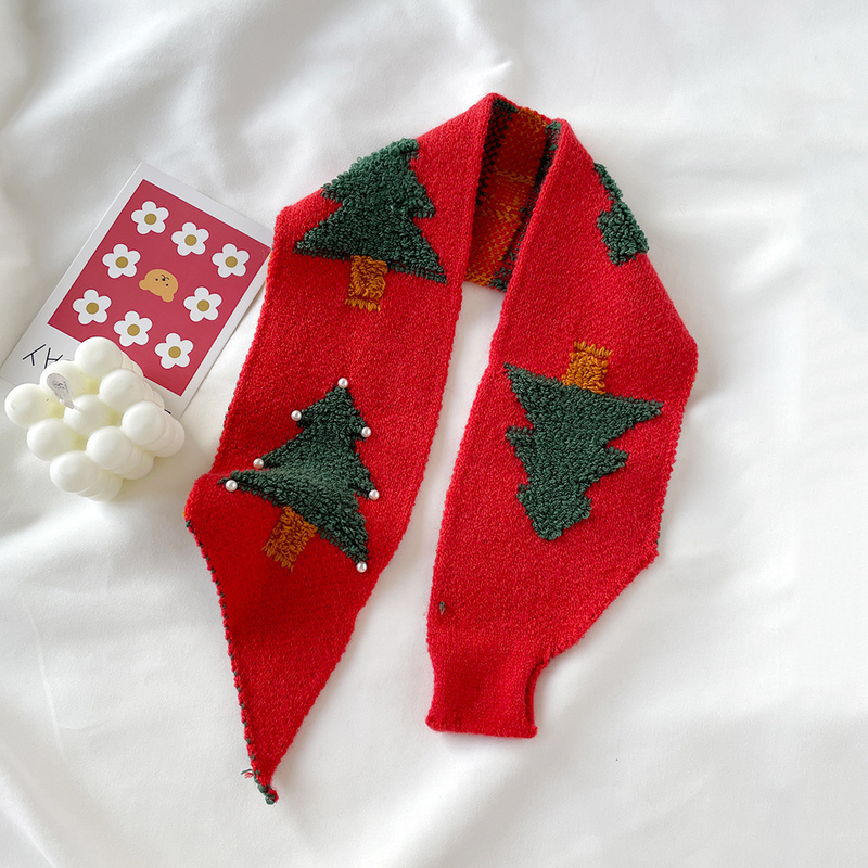 Regalo invernale da donna Instagram coreano carino albero di Natale caldo lavorato a maglia versatile sciarpa rossa_voghion.com