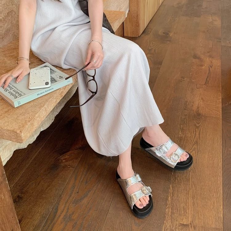 Buty w stylu Mom z owczej skóry w kolorze winogronowym, podwyższające wzrost o 3,5 cm, leniwe, okrągłe palce, pasek z podwójną klamrą, plażowe, outdoorowe, nowe damskie_voghion.com
