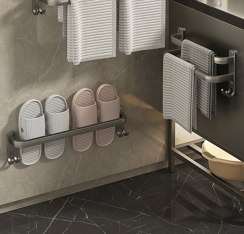 Grey Space Aluminum Towel Rack – No-Drill Bathroom Wall Mount (3-Size Adjustable, 30KG Load, Heat-Resistant Coating, Modern Light Luxury Style)_voghion.com