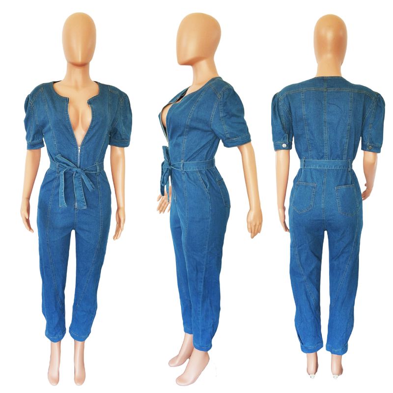 Ženski modni ohlapni jeans romper s kratkimi rokavi_voghion.com