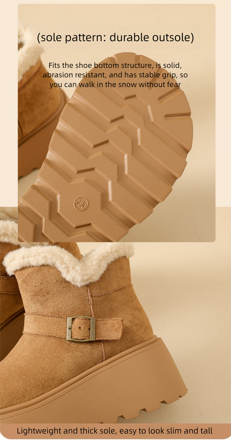 Winter Fleece-Lined Chinese Snow Boots Thick Sole Height-Increasing Small Size Cotton Shoes 34-40_voghion.com