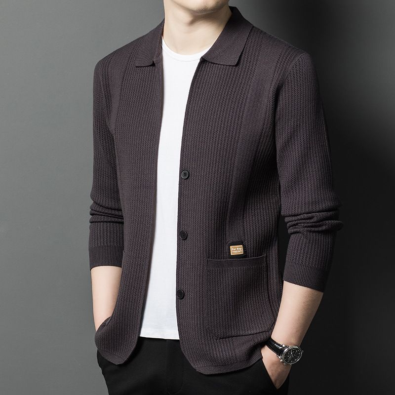 2025 Spring And Autumn New Youth Knitted Cardigan Sweater Jacket Men's Casual Solid Color_voghion.com