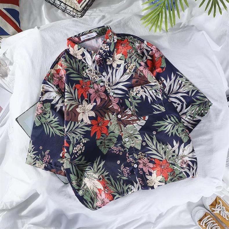 Men's Clothing 2024 new beach style flower shirt short sleeve men's loose retro vacation tourism water splashing festival Yunnan top_voghion.com