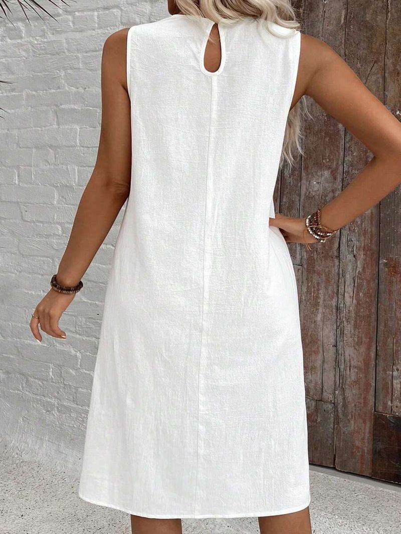 Women's Clothing Solid Color Sleeveless Round Neck Casual Loose Midi Dress_voghion.com