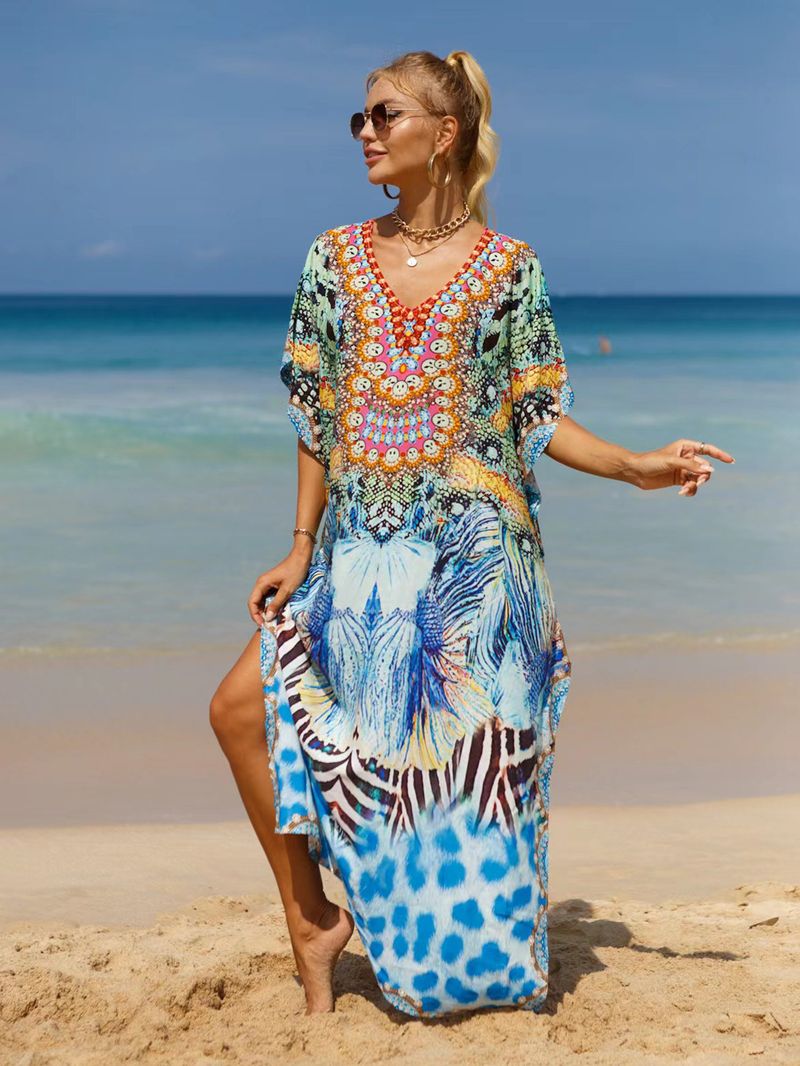 Bohemian Beach Cover-Up Kleid – Leichte und atmungsaktive Tunika aus 99 % Baumwolle für Damen, übergroßes, fließendes Sommerkleid, perfekt für den Pool_voghion.com