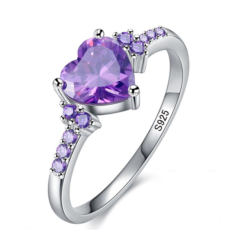 Anello in argento con zircone naturale e ametista, alla moda, a forma di cuore, gioiello da donna_voghion.com