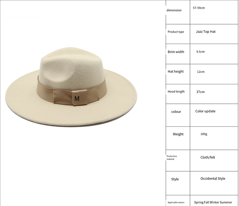 Europe et États-Unis automne et hiver laine grand avant-toit jazz haut-de-forme hommes et femmes mode décontracté grand bord jazz chapeau 9,5 cm_voghion.com