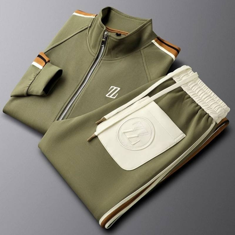 Härenkleeder Hären Hierscht Neie Stil Standkragen Casual Sportskostüm Trendy Moud Sportskleeder Laangärmlech Riicht Hosen Zweedeel Kostüm_voghion.com