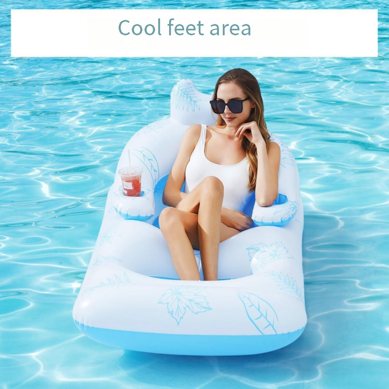 Chaise longue gonflable de piscine haut de gamme avec porte-gobelet, appui-tête, transat flottant pour adultes, dossier réglable, repose-pieds, PVC robuste_voghion.com