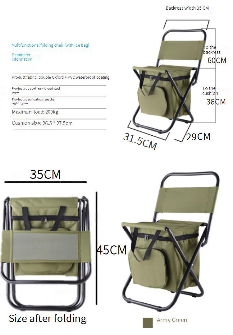 Portable Folding Chair With Cooler Lightweight Camping Chair With Backrest For Fishing Picnic Travel Insulated Ice Bag Stool_voghion.com