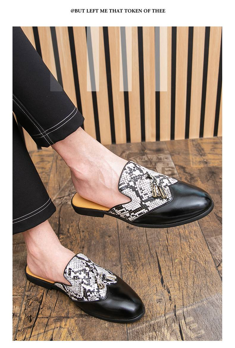 Summer Fashion Snake Pattern Half-slippers Men's Outdoor Casual Half-slippers Personalized Heel-free Slippers One-foot Pointed Toe Versatile Sandals_voghion.com